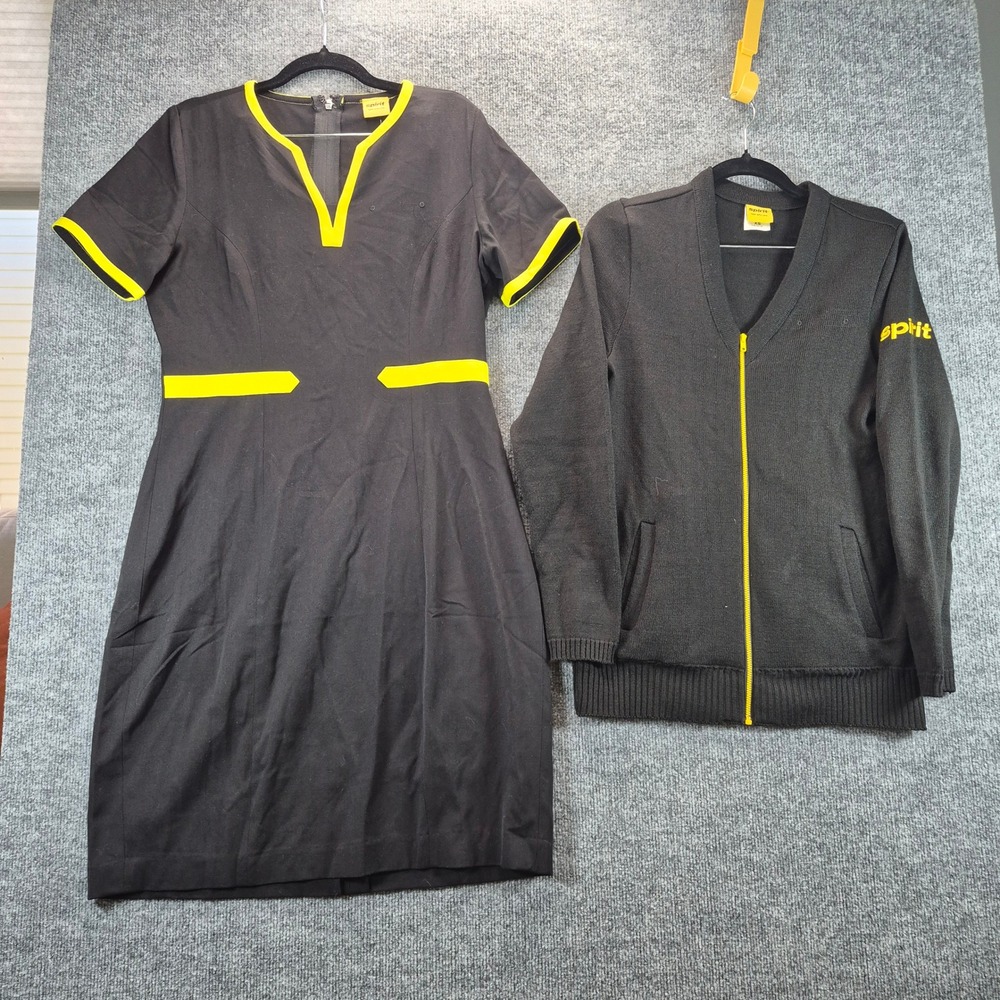Spirit Airlines Flight Attendant Uniform Set Dress 4 Cardigan XS Black Women